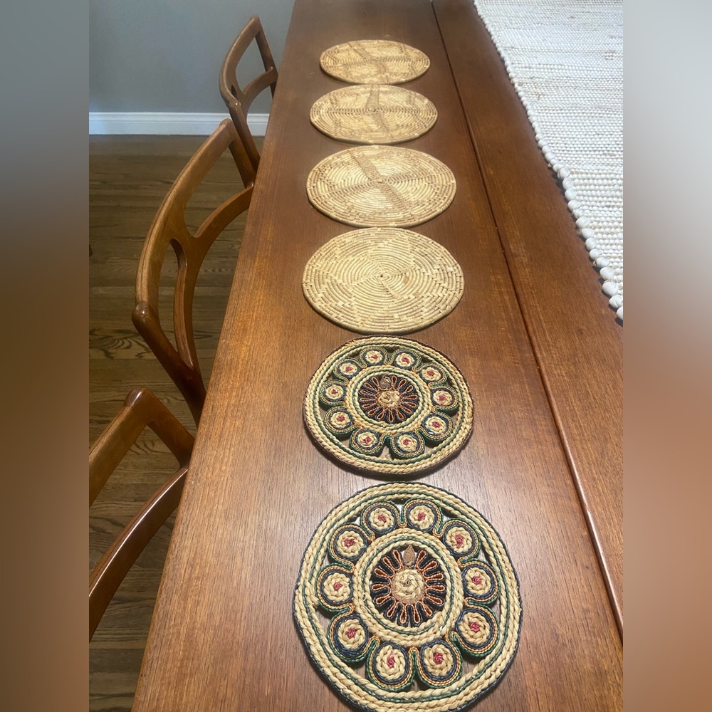 Set of Vintage Handcrafted Woven Wicker Coaster Trivets